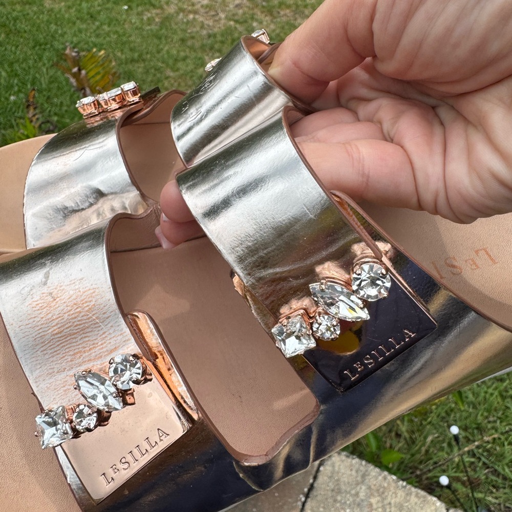 Le Silla Rose Gold Metallic Slide Sandals with Crystal Detail – EU 38 / US 7.5 - Picture 6 of 11